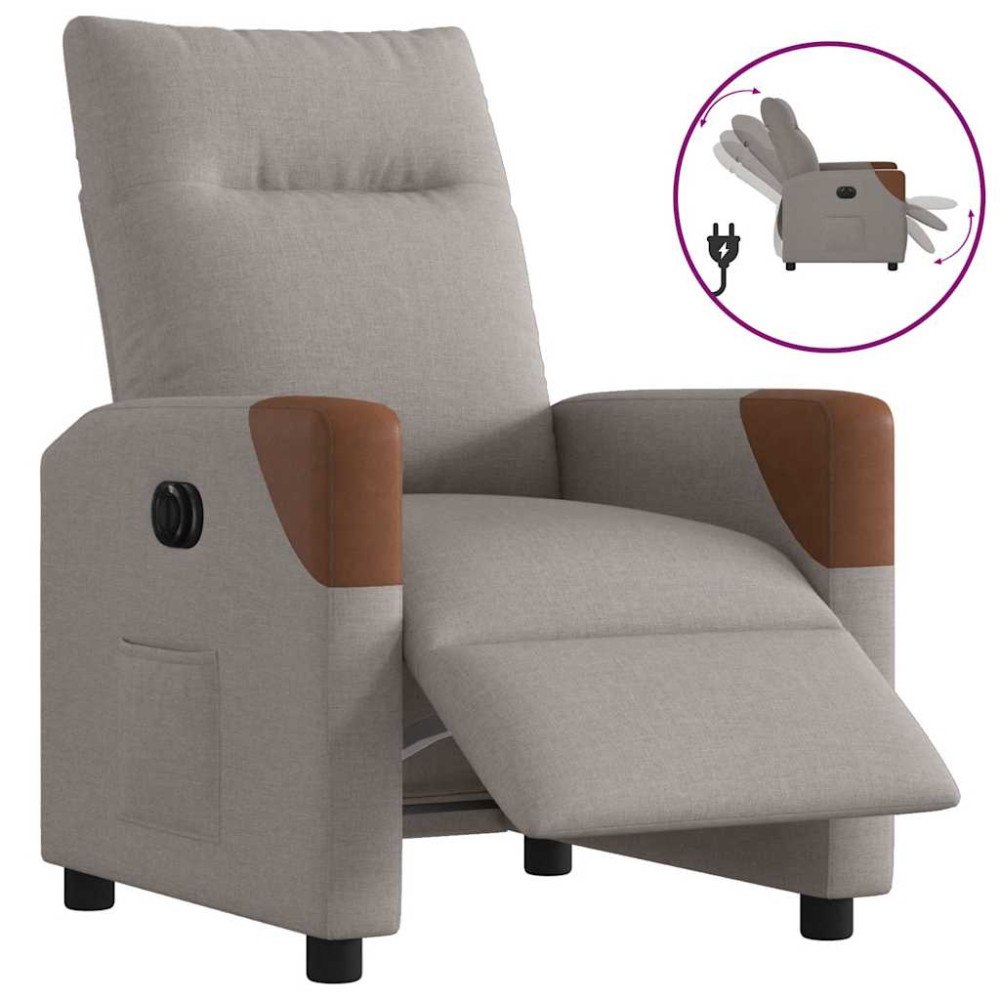 vidaXL Elektrisk reclinerfåtölj taupe tyg