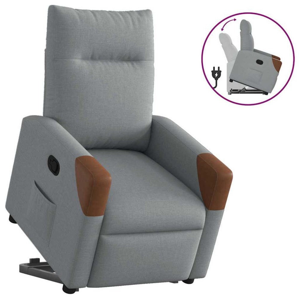 vidaXL Reclinerfåtölj med uppresningshjälp ljusgrå tyg
