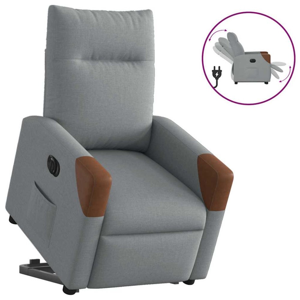 vidaXL Elektrisk reclinerfåtölj med uppresningshjälp ljusgrå tyg