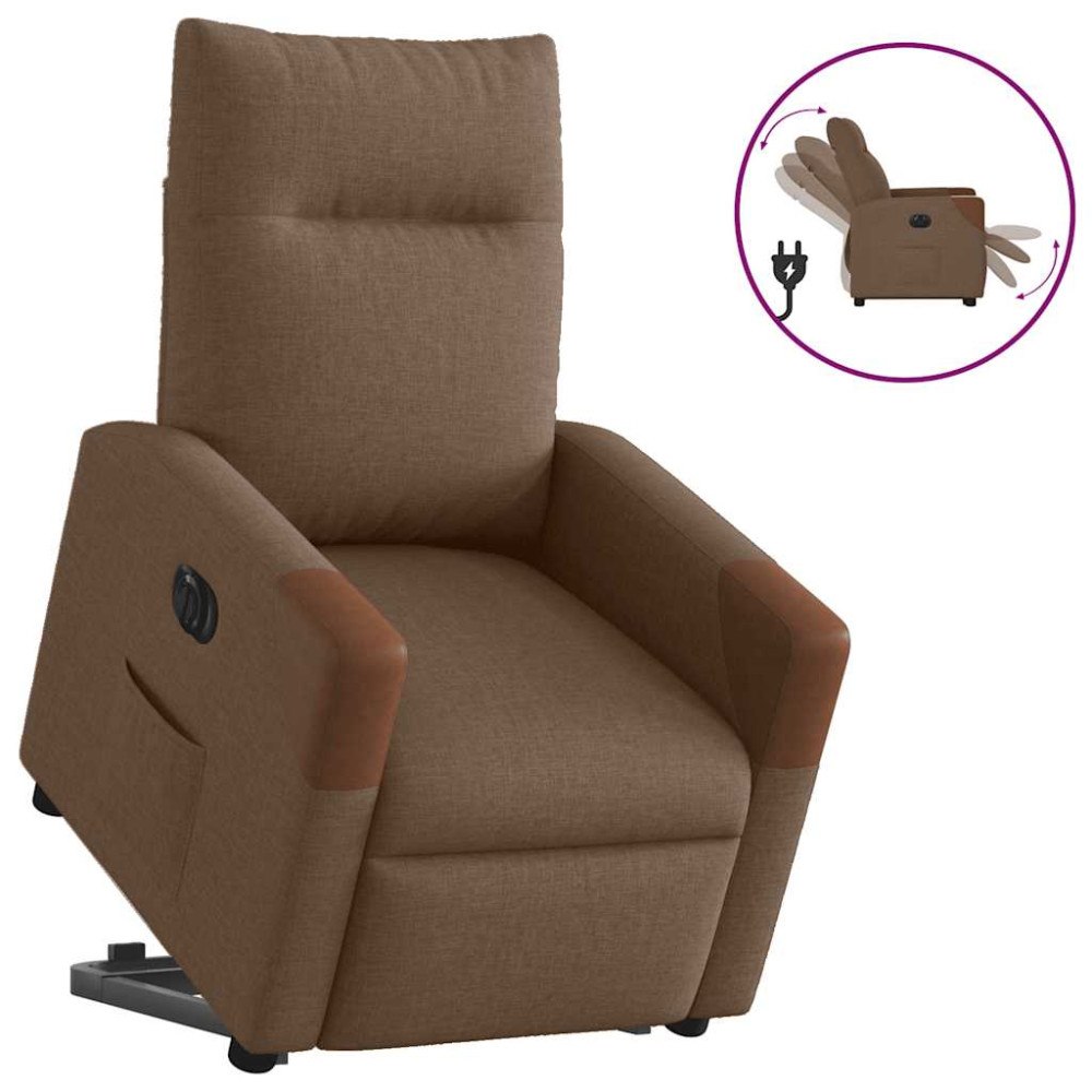 vidaXL Elektrisk reclinerfåtölj med uppresningshjälp brun tyg