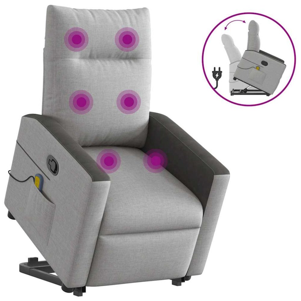 vidaXL Massagefåtölj med uppresningshjälp molngrå tyg