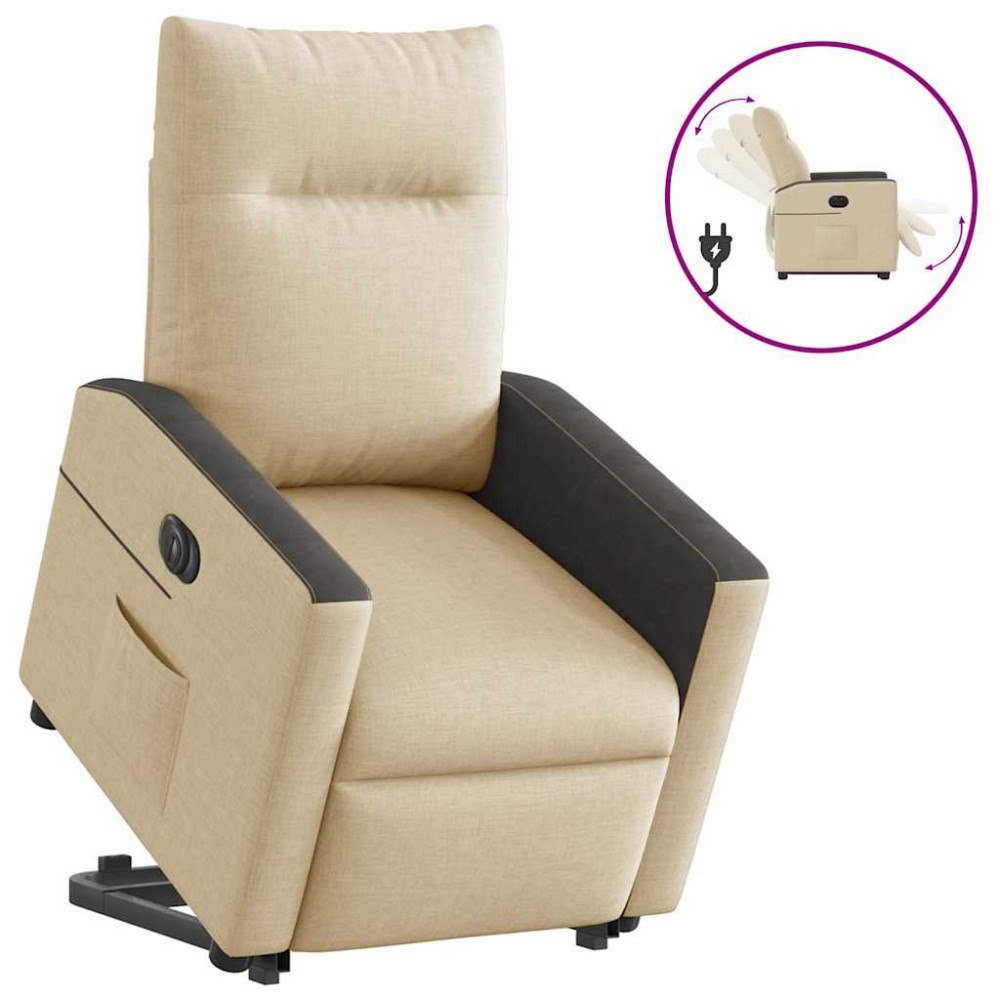 vidaXL Elektrisk reclinerfåtölj med uppresningshjälp gräddvit tyg