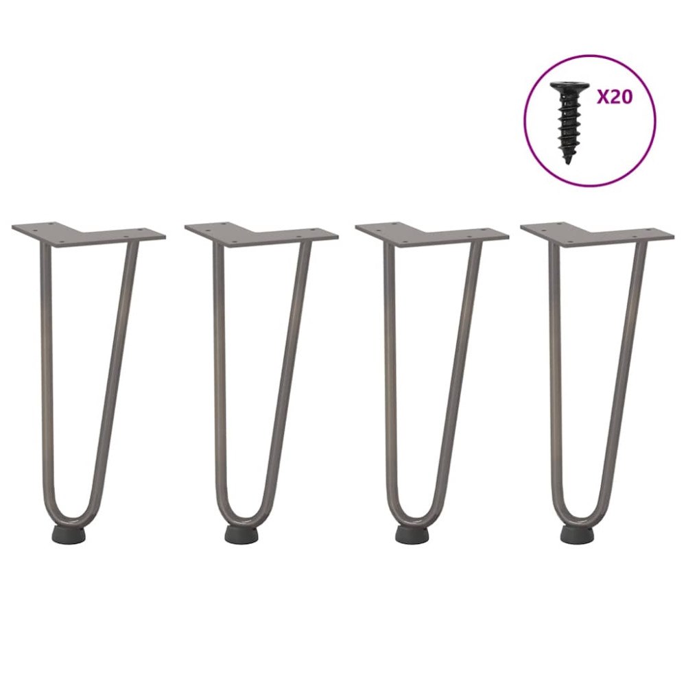 vidaXL Hårnålsformade bordsben 4 st naturstål 30 cm massivt stål