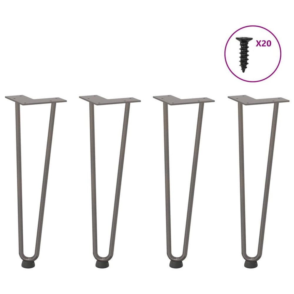 vidaXL Hårnålsformade bordsben 4 st naturstål 42 cm massivt stål