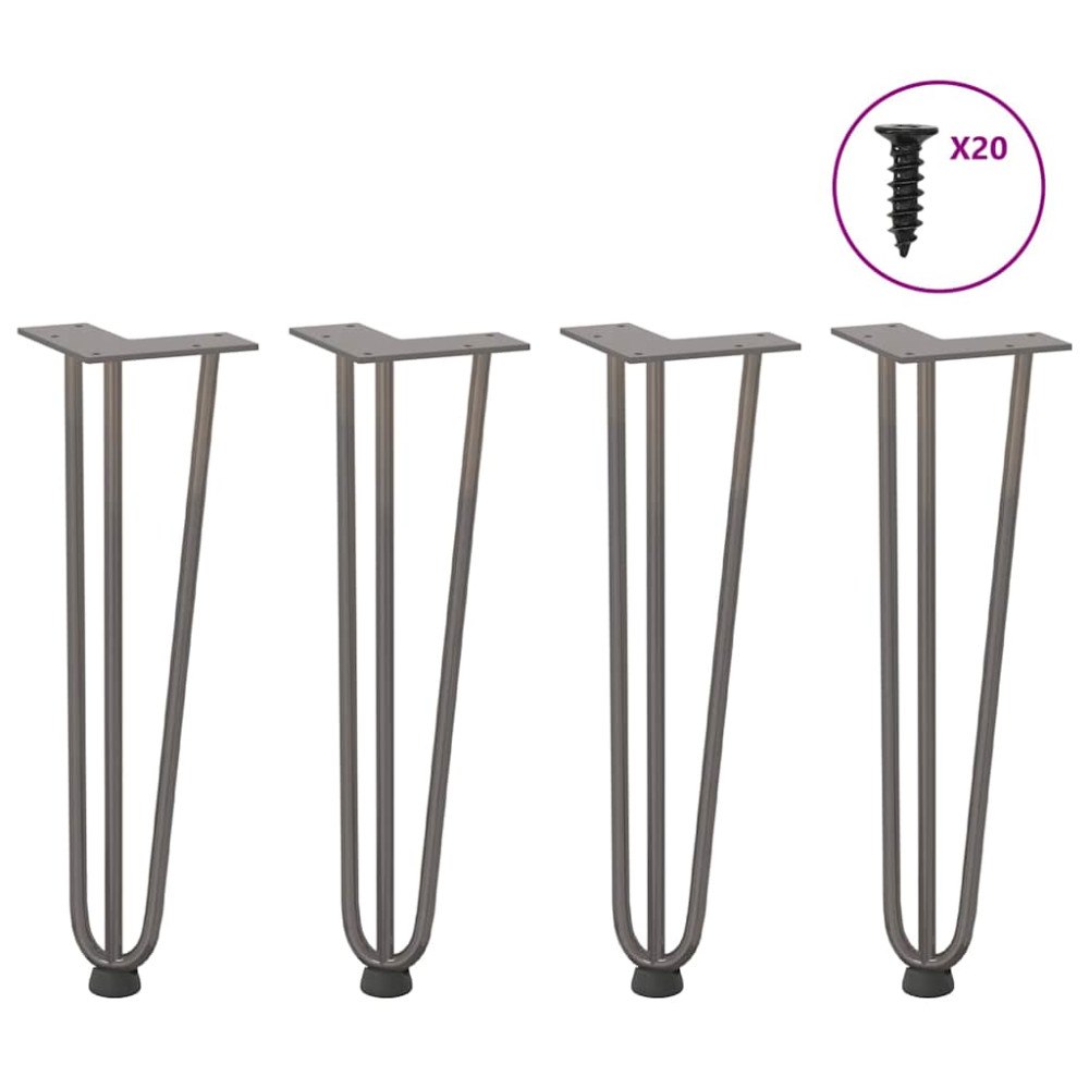 vidaXL Hårnålsben för soffbord 4 st naturstål 42 cm massivt stål