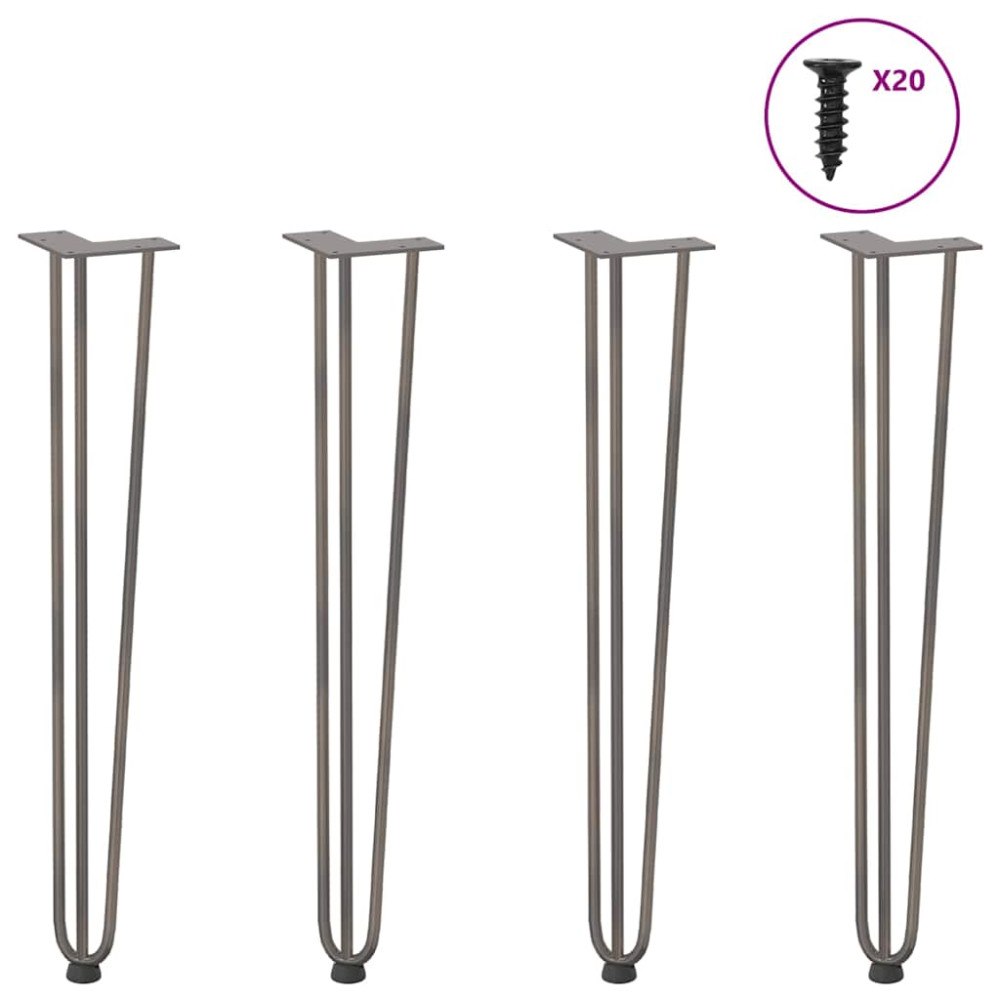 vidaXL Hårnålsformade bordsben 4 st naturstål 72 cm massivt stål