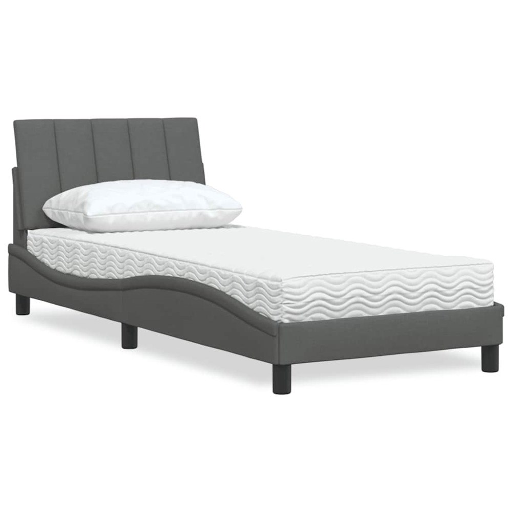 vidaXL Säng med madrass mörkgrå 90x190 cm tyg