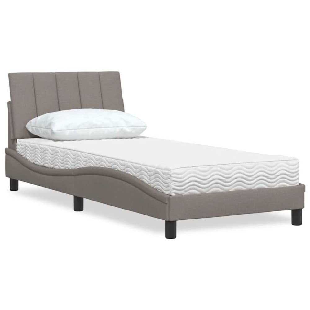 vidaXL Säng med madrass taupe 90x200 cm tyg