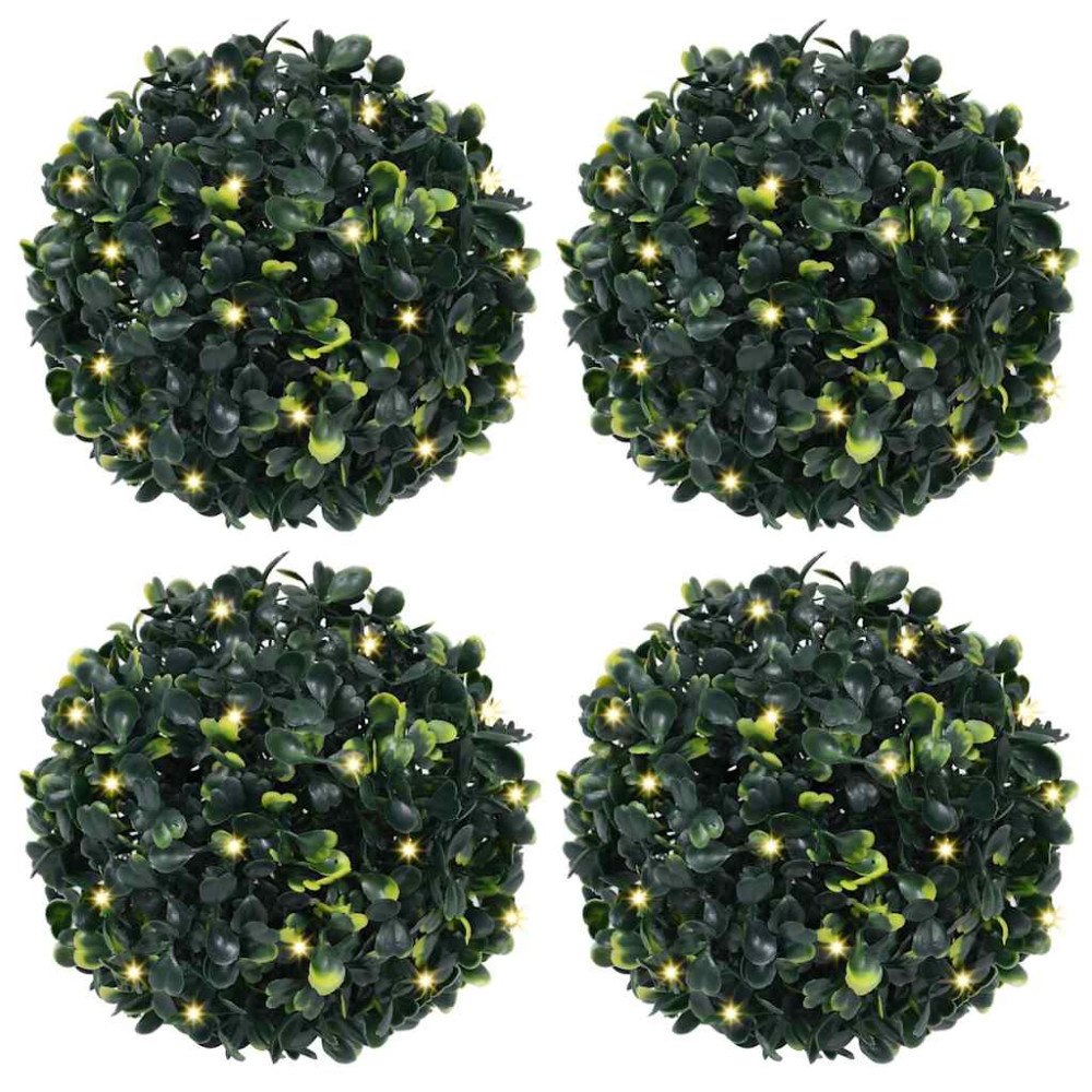 vidaXL Plastkulor av buxbom med LED-lampor 4 st gröna 12 cm