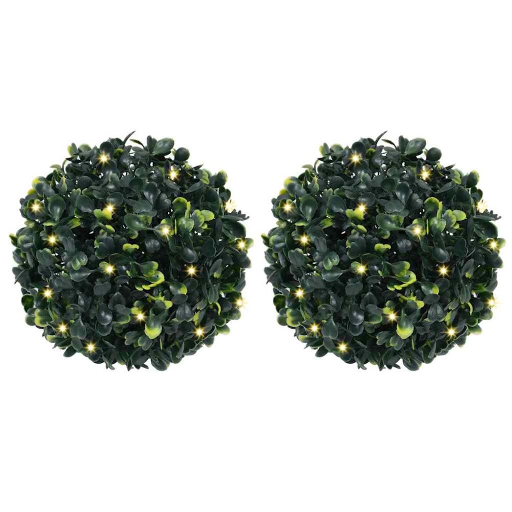 vidaXL Plastkulor av buxbom med LED-lampor 2 st gröna 22 cm