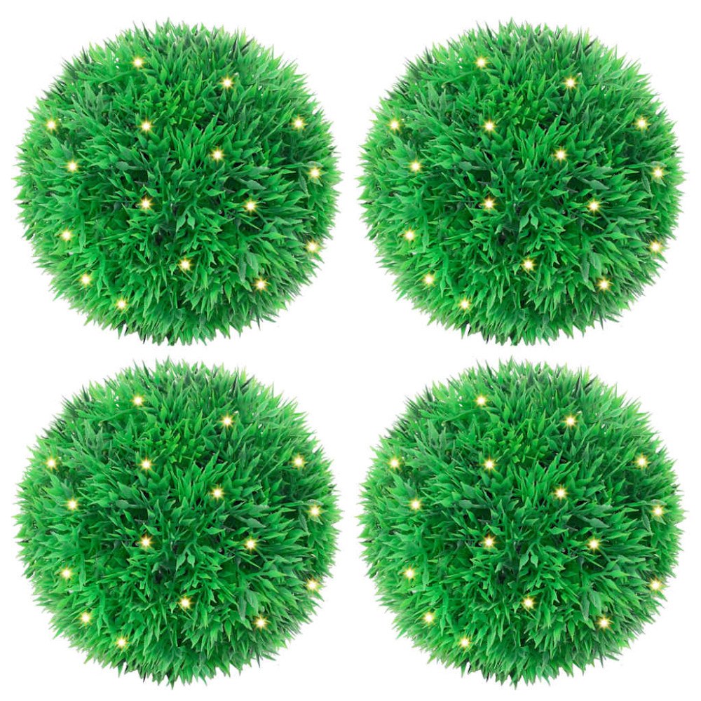 vidaXL Plastkulor av buxbom med LED-lampor 4 st gröna 12 cm