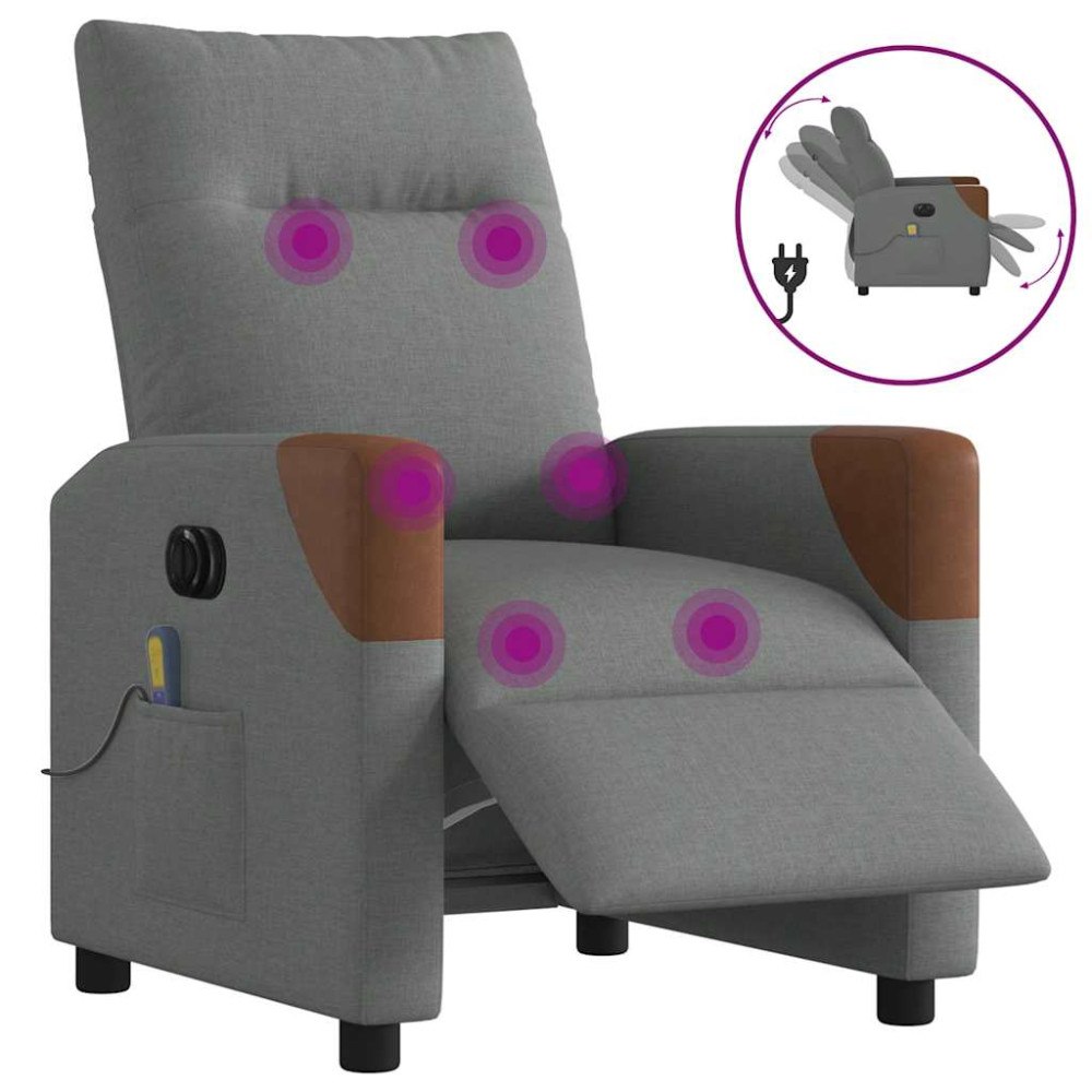 vidaXL Elektrisk massagefåtölj mörkgrå tyg