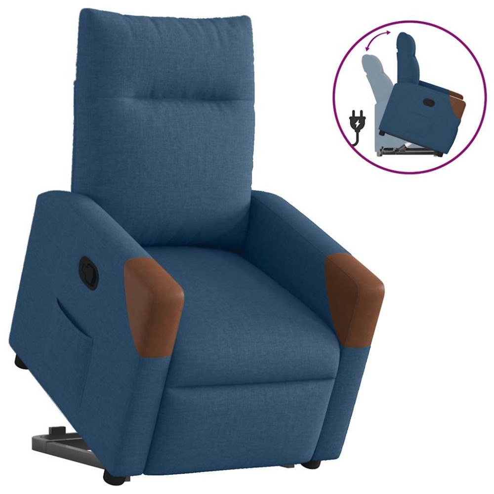 vidaXL Reclinerfåtölj med uppresningshjälp blå tyg