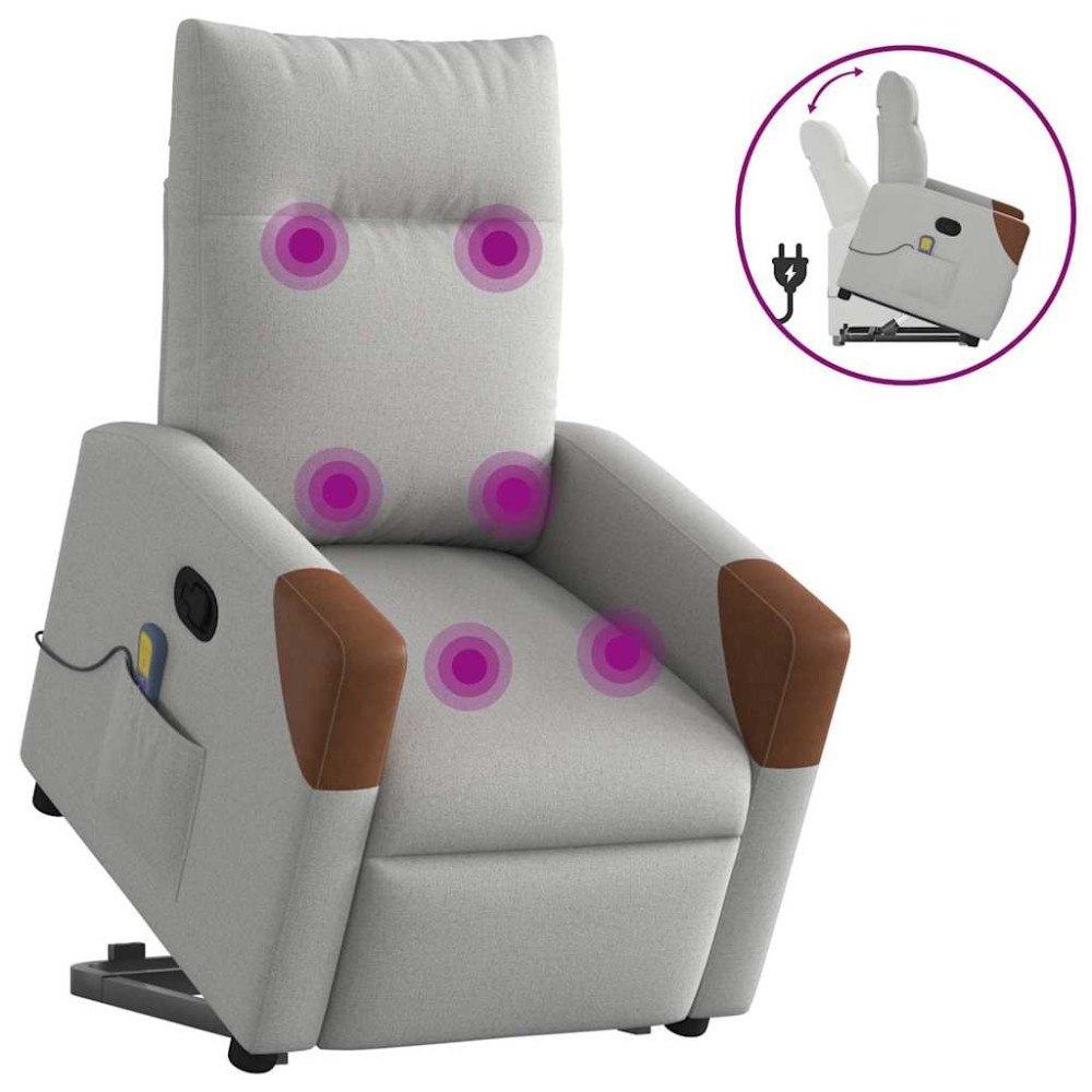 vidaXL Massagefåtölj med uppresningshjälp molngrå tyg