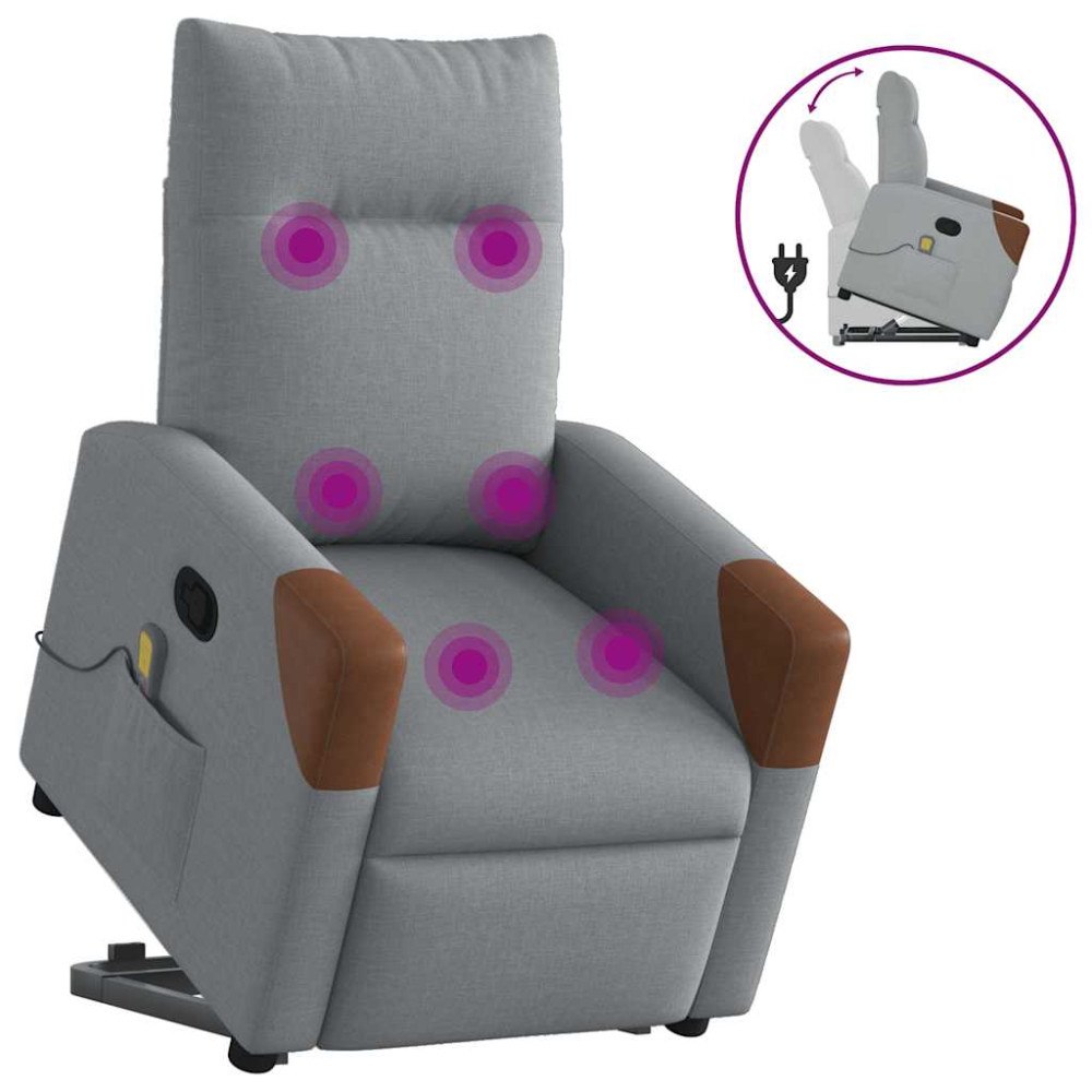 vidaXL Massagefåtölj med uppresningshjälp ljusgrå tyg