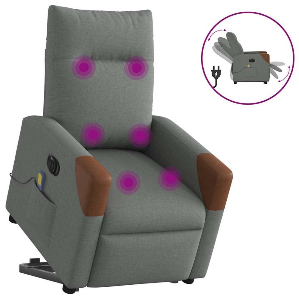 vidaXL Elektrisk massagefåtölj med uppresningshjälp mörkgrå tyg