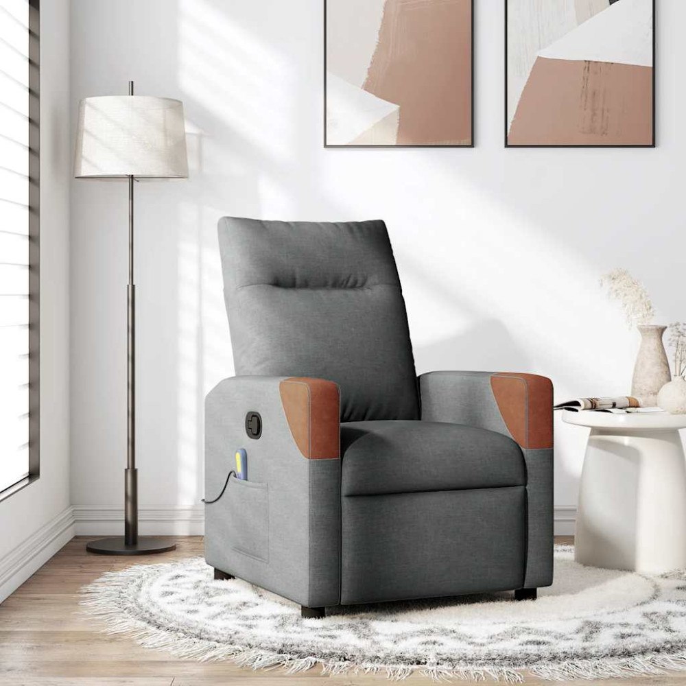 vidaXL Massagefåtölj mörkgrå tyg
