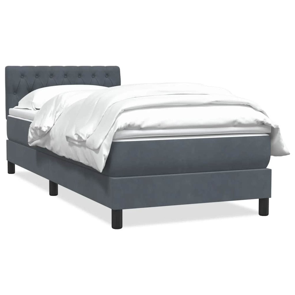 vidaXL Resårsäng med madrass mörkgrå 90x220 cm sammet