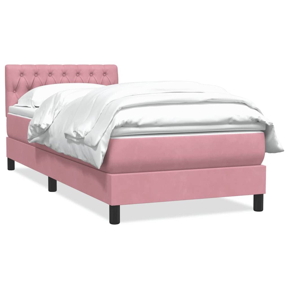 vidaXL Resårsäng med madrass rosa 90x220 cm sammet