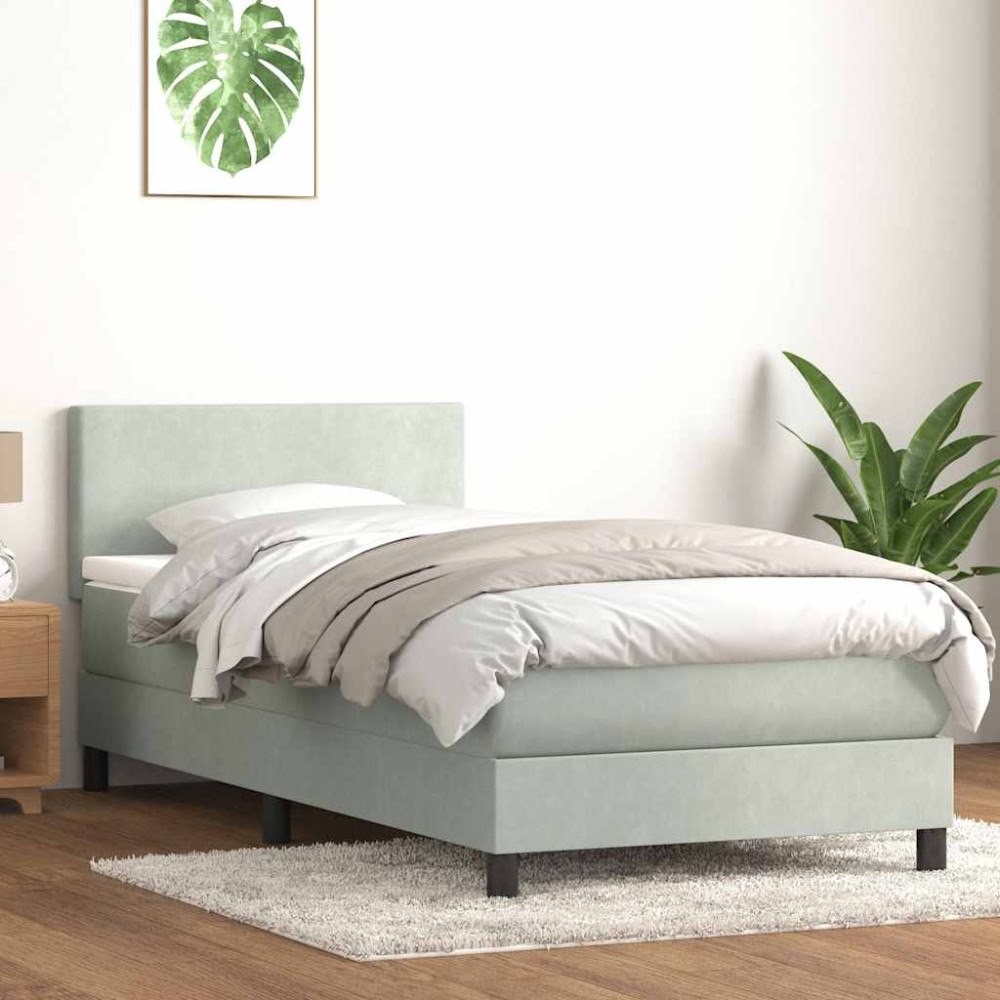 vidaXL Ramsäng med madrass ljusgrå 90x210 cm sammet