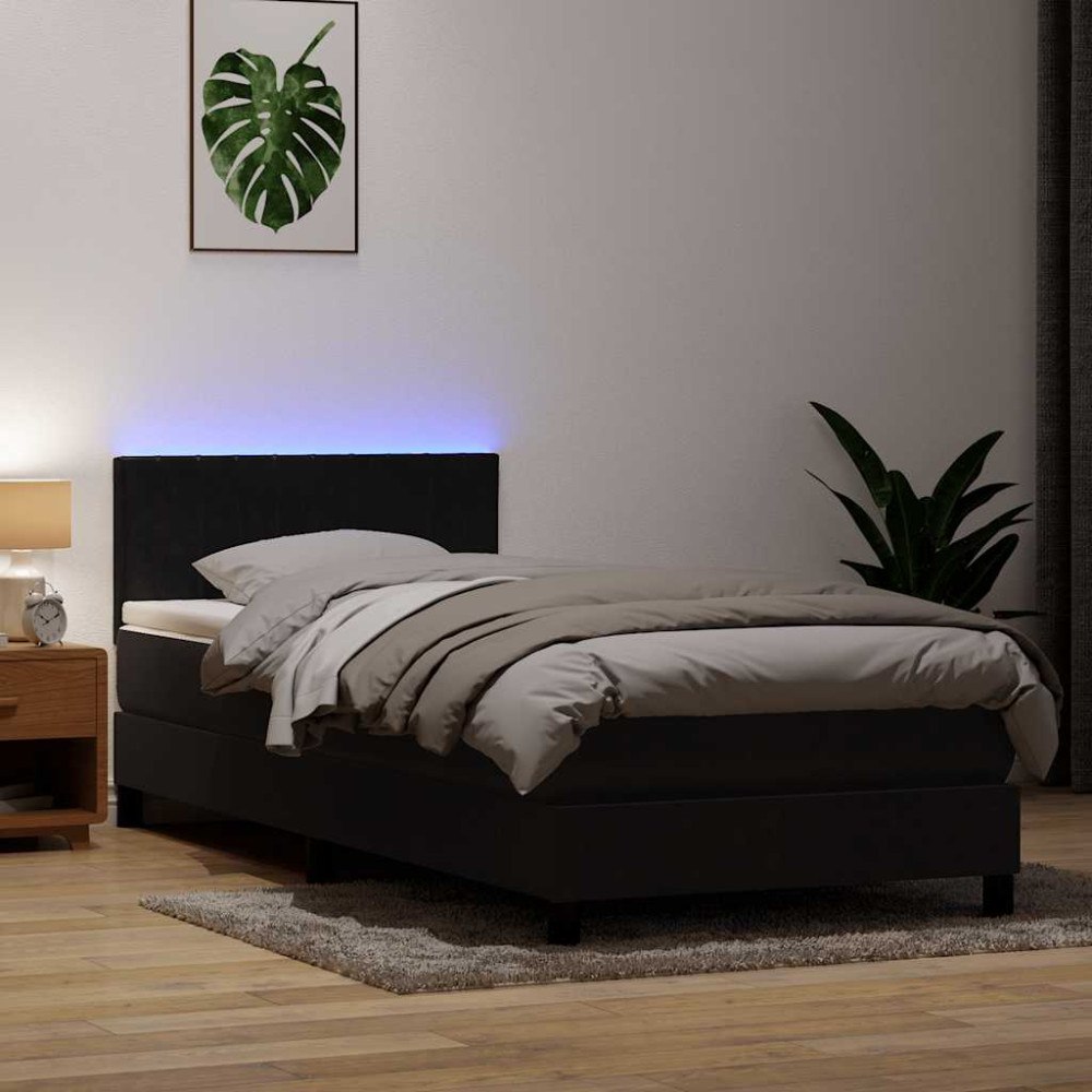 vidaXL Resårsäng med madrass och LED svart 80x210 cm sammet