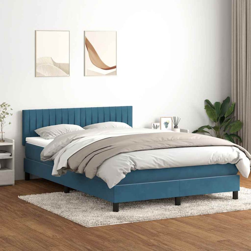 vidaXL Resårsäng med madrass och LED mörkblå 160x210 cm sammet