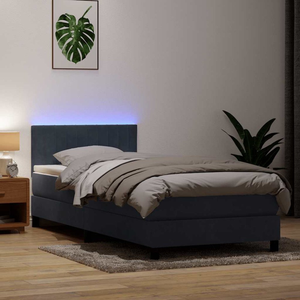 vidaXL Resårsäng med madrass och LED mörkgrå 90x220 cm sammet