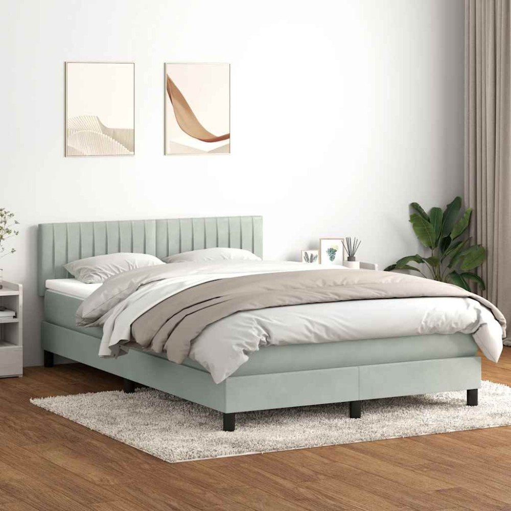 vidaXL Ramsäng med madrass ljusgrå 140x220 cm sammet