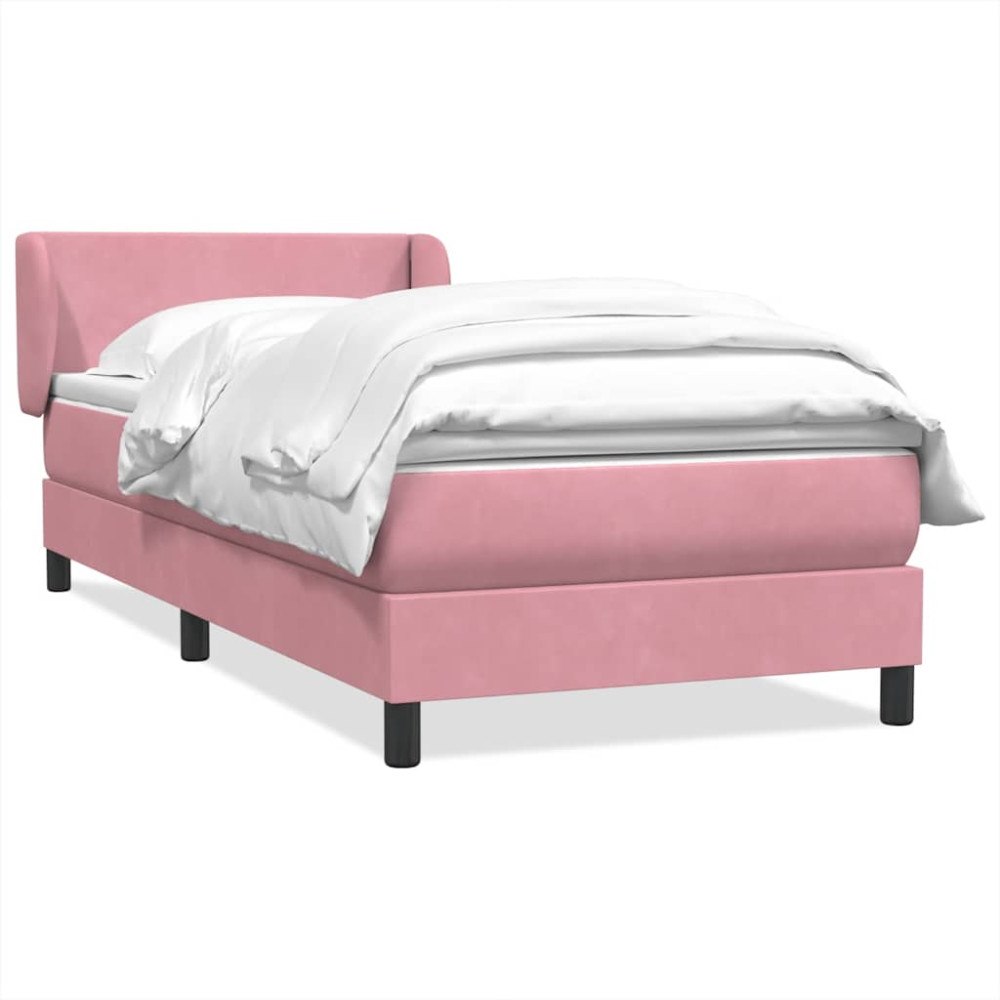vidaXL Resårsäng med madrass rosa 90x220 cm sammet