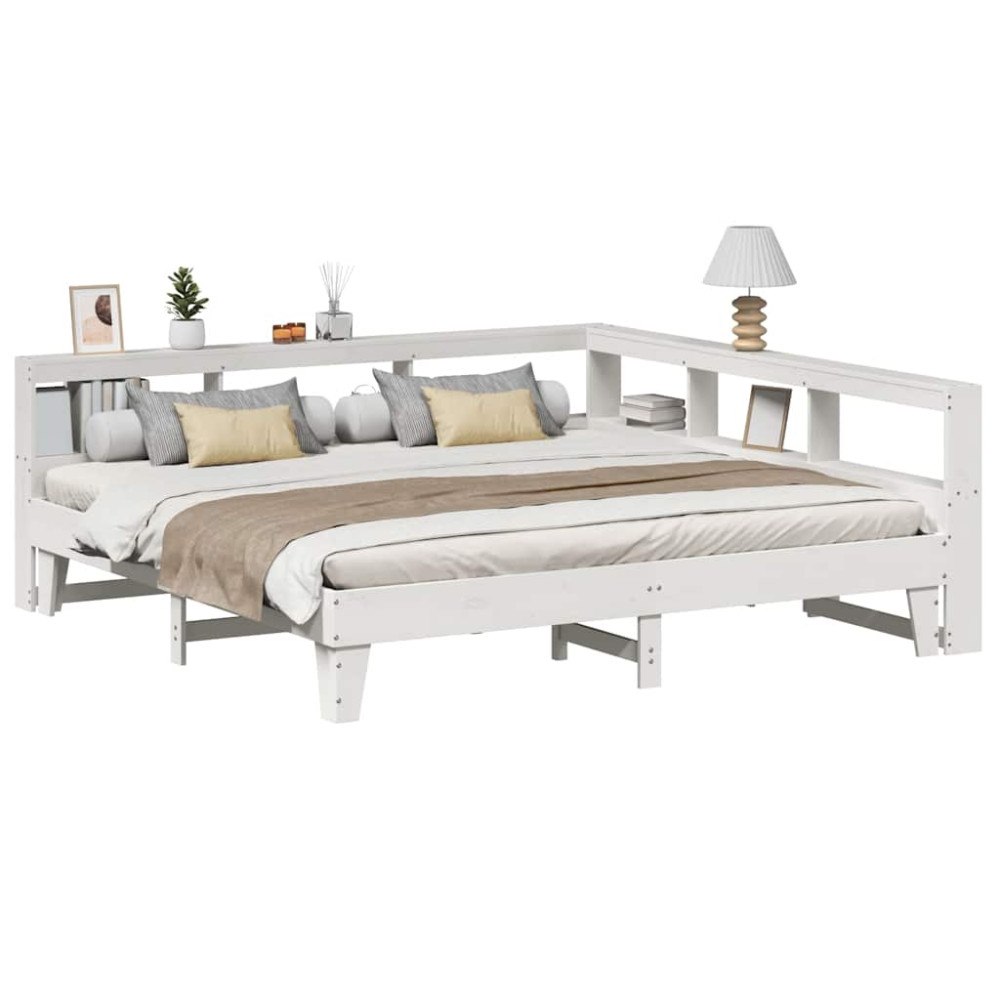 vidaXL Säng med bokhylla utan madrass vit 180x200cm massiv furu