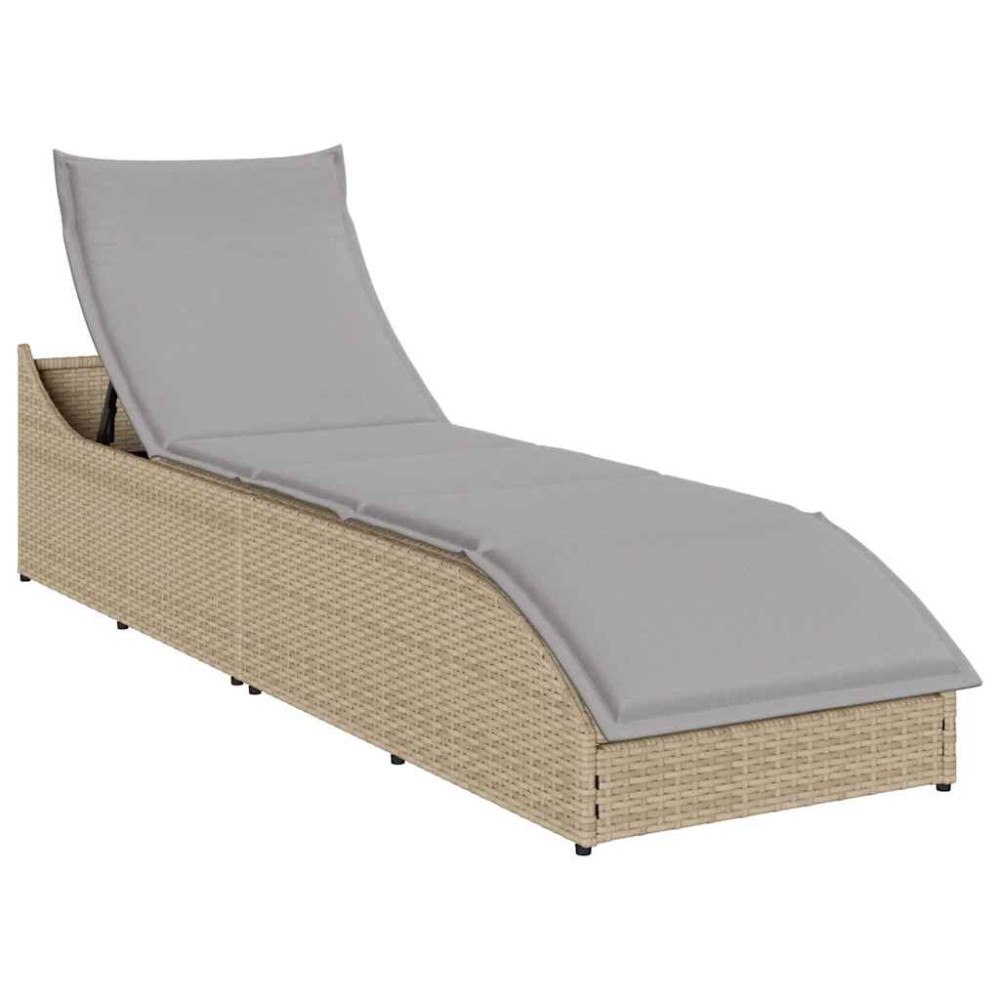 vidaXL hopfällbar solstol med dyna och förvaring beige konstrotting
