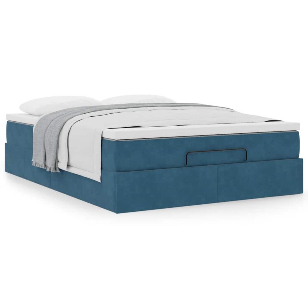 vidaXL Ottoman sängram med madrass mörkblå 140x190 cm sammet