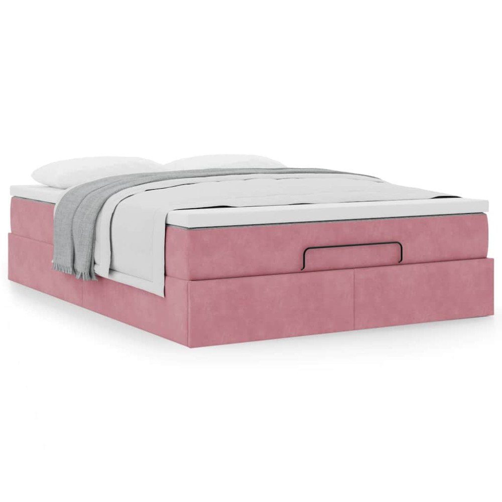 vidaXL Ottoman sängram med madrass rosa 140x190 cm sammet