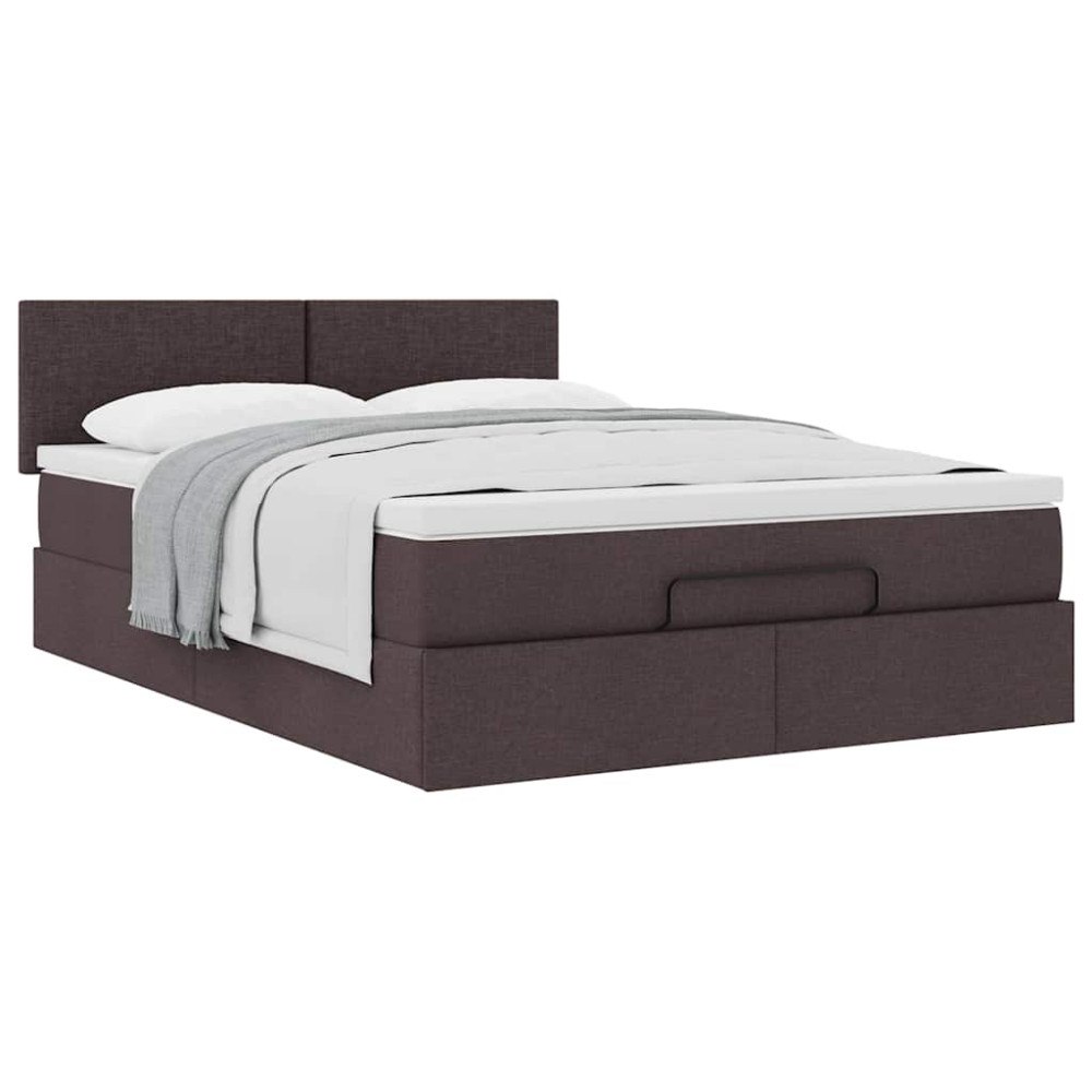 vidaXL Ottoman säng med madrass mörkbrun 140x190 cm tyg