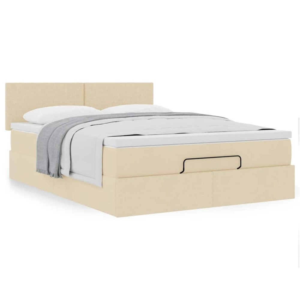 vidaXL Ottoman säng med madrass gräddvit 140x190 cm tyg