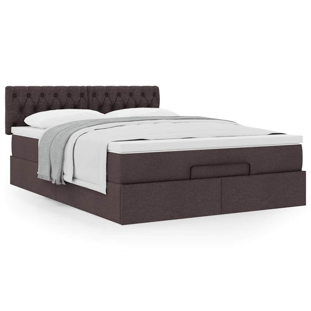 vidaXL Ottoman säng med madrass mörkbrun 140x190 cm tyg