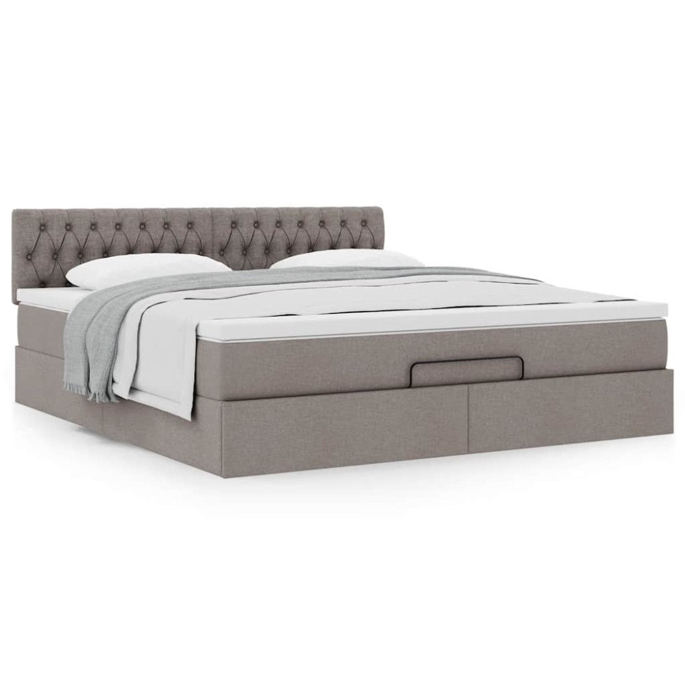 vidaXL Ottoman sängram med madrass taupe 180x200 cm tyg