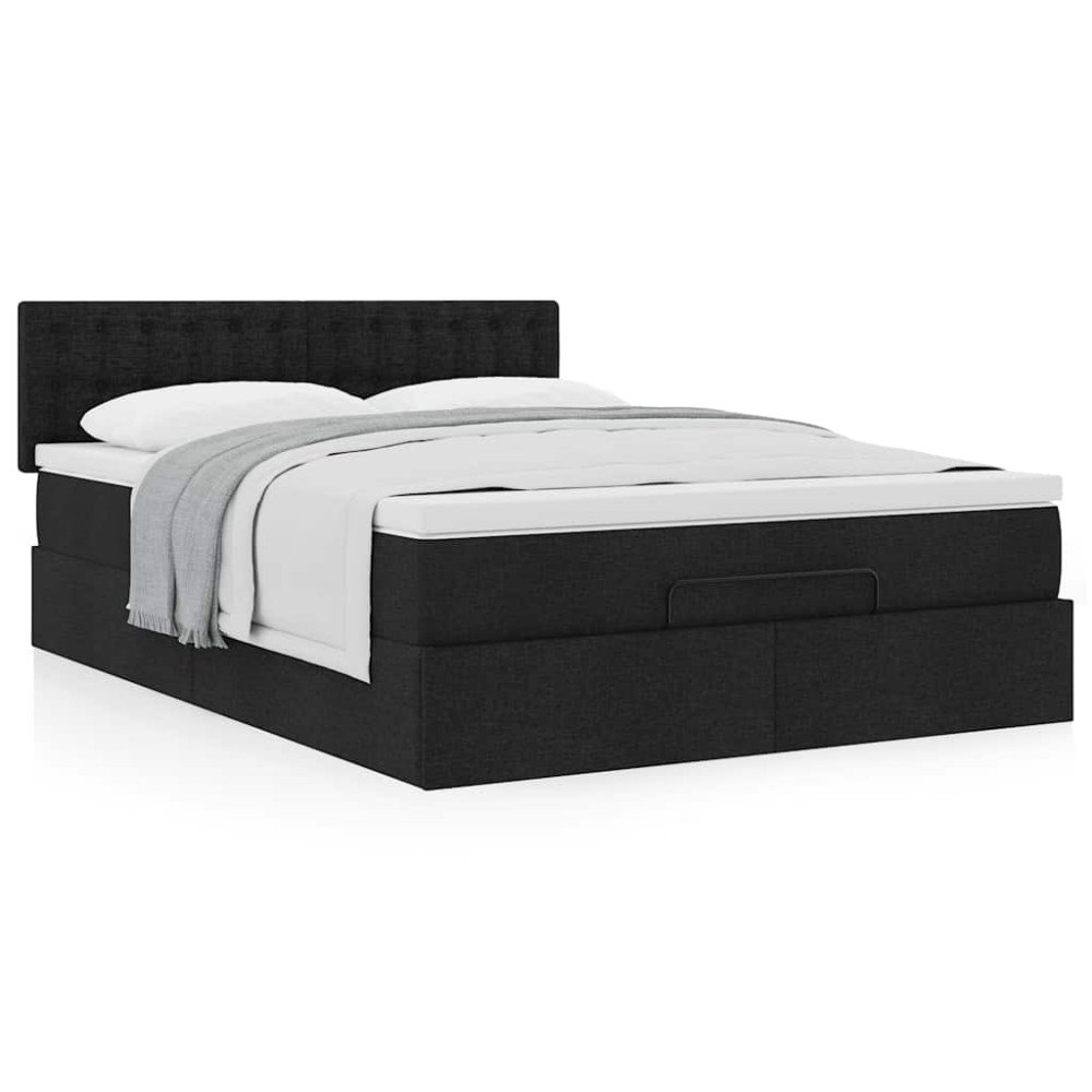 vidaXL Ottoman säng med madrass svart 140x190 cm tyg