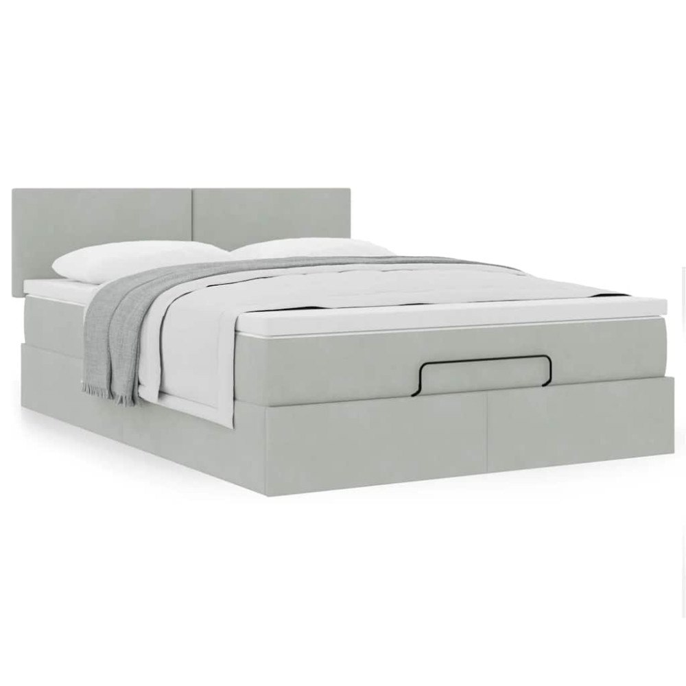 vidaXL Ottoman sängram med madrass ljusgrå 140x190 cm sammet