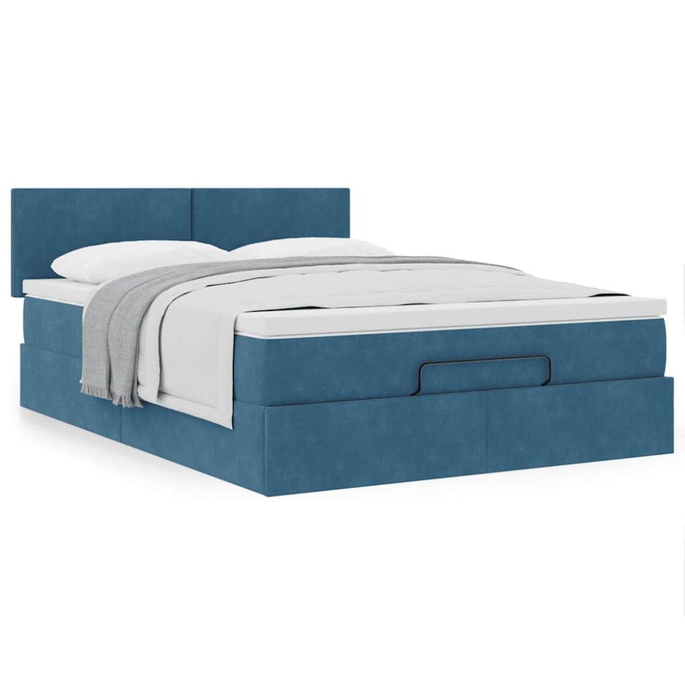 vidaXL Ottoman sängram med madrass mörkblå 140x190 cm sammet