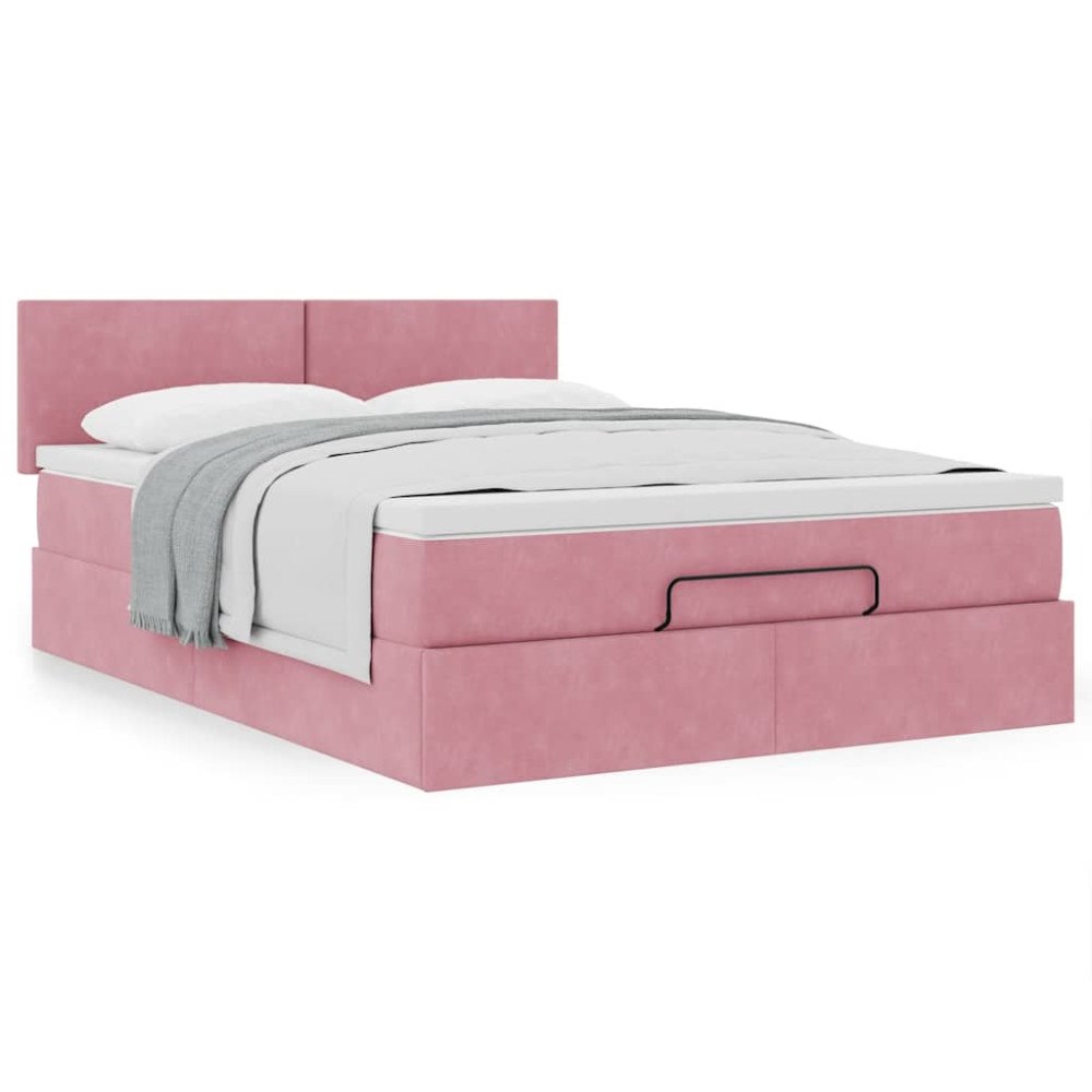 vidaXL Ottoman sängram med madrass rosa 140x190 cm sammet