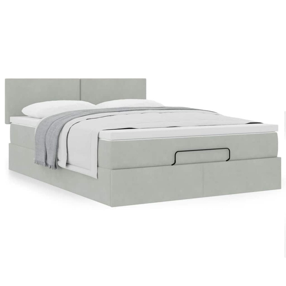 vidaXL Ottoman sängram med madrass ljusgrå 140x200 cm sammet