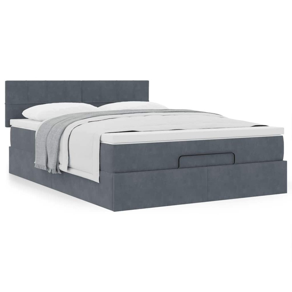 vidaXL Ottoman sängram med madrass mörkgrå 140x190 cm sammet