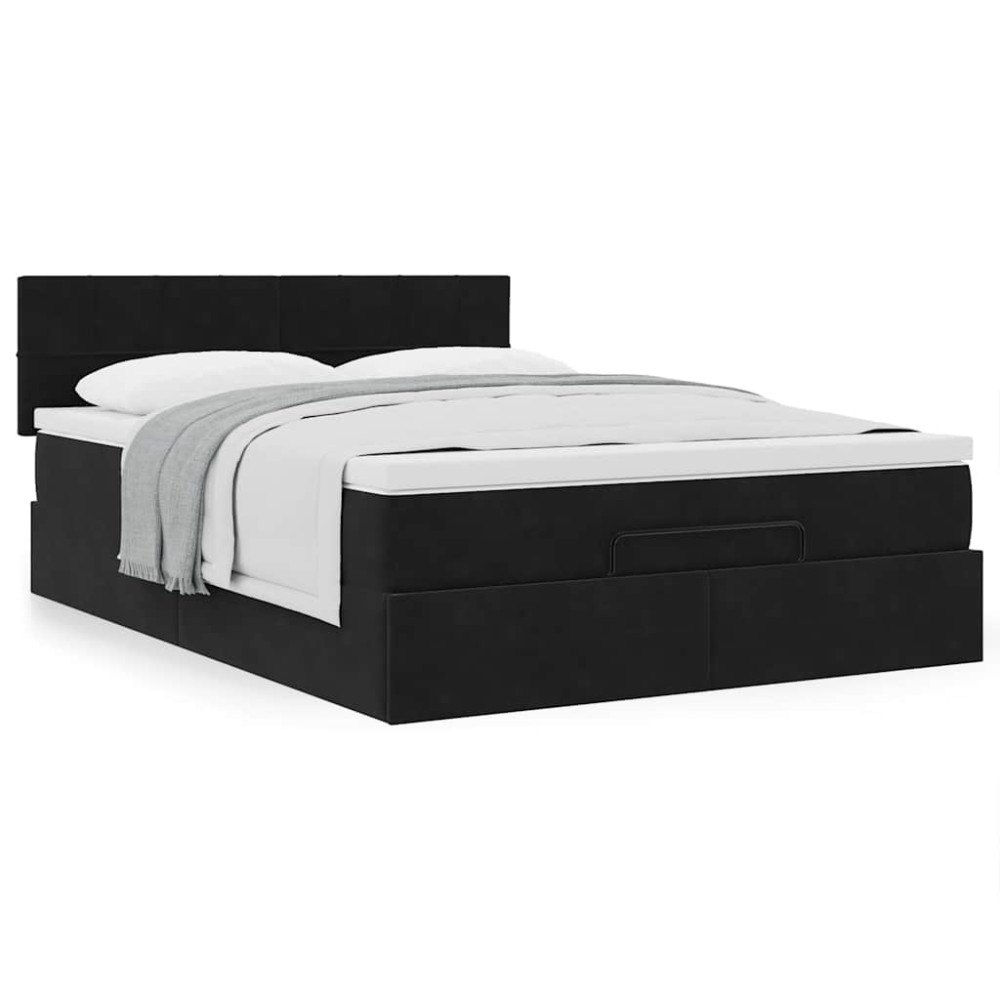 vidaXL Ottoman sängram med madrass svart 140x190 cm sammet