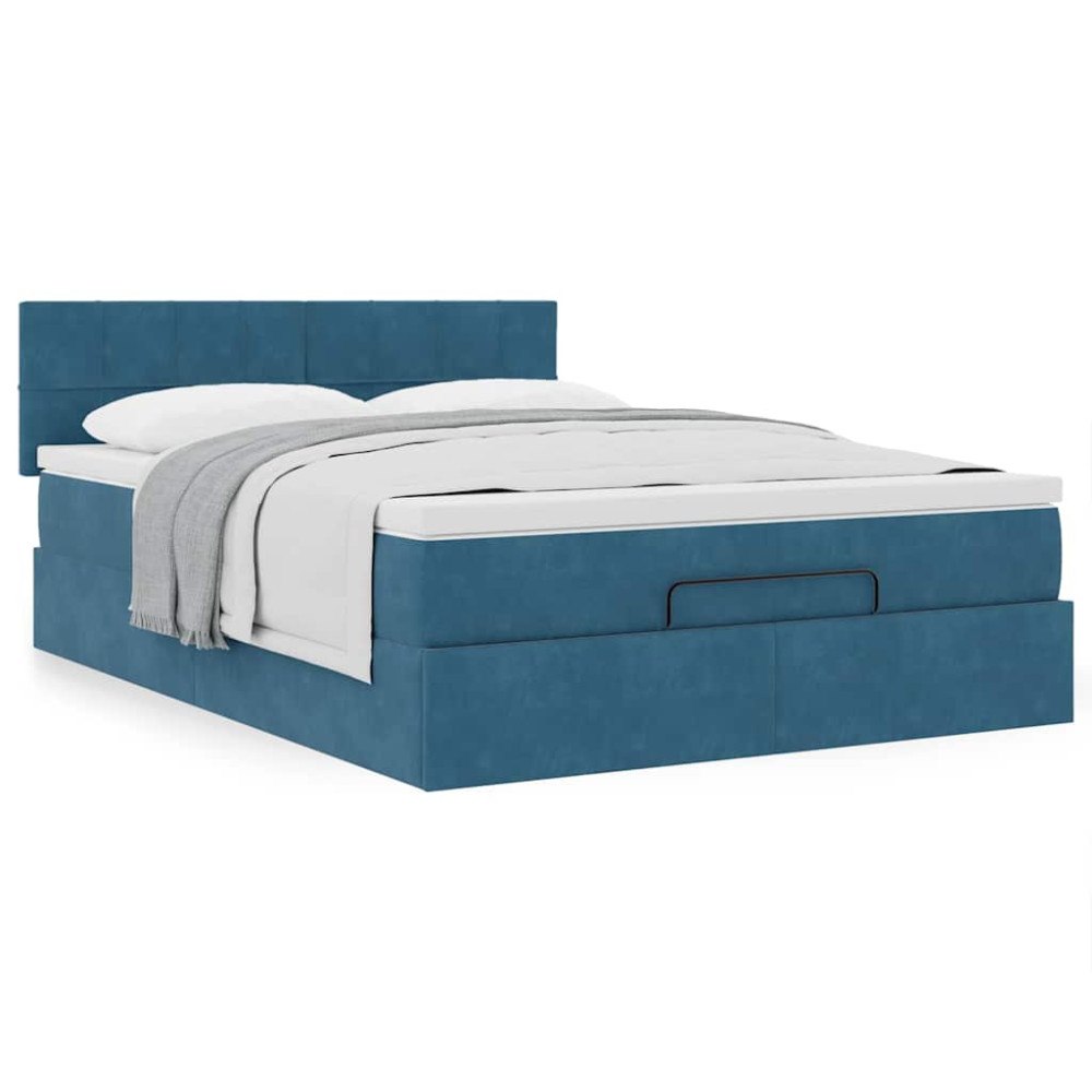 vidaXL Ottoman sängram med madrass mörkblå 140x190 cm sammet