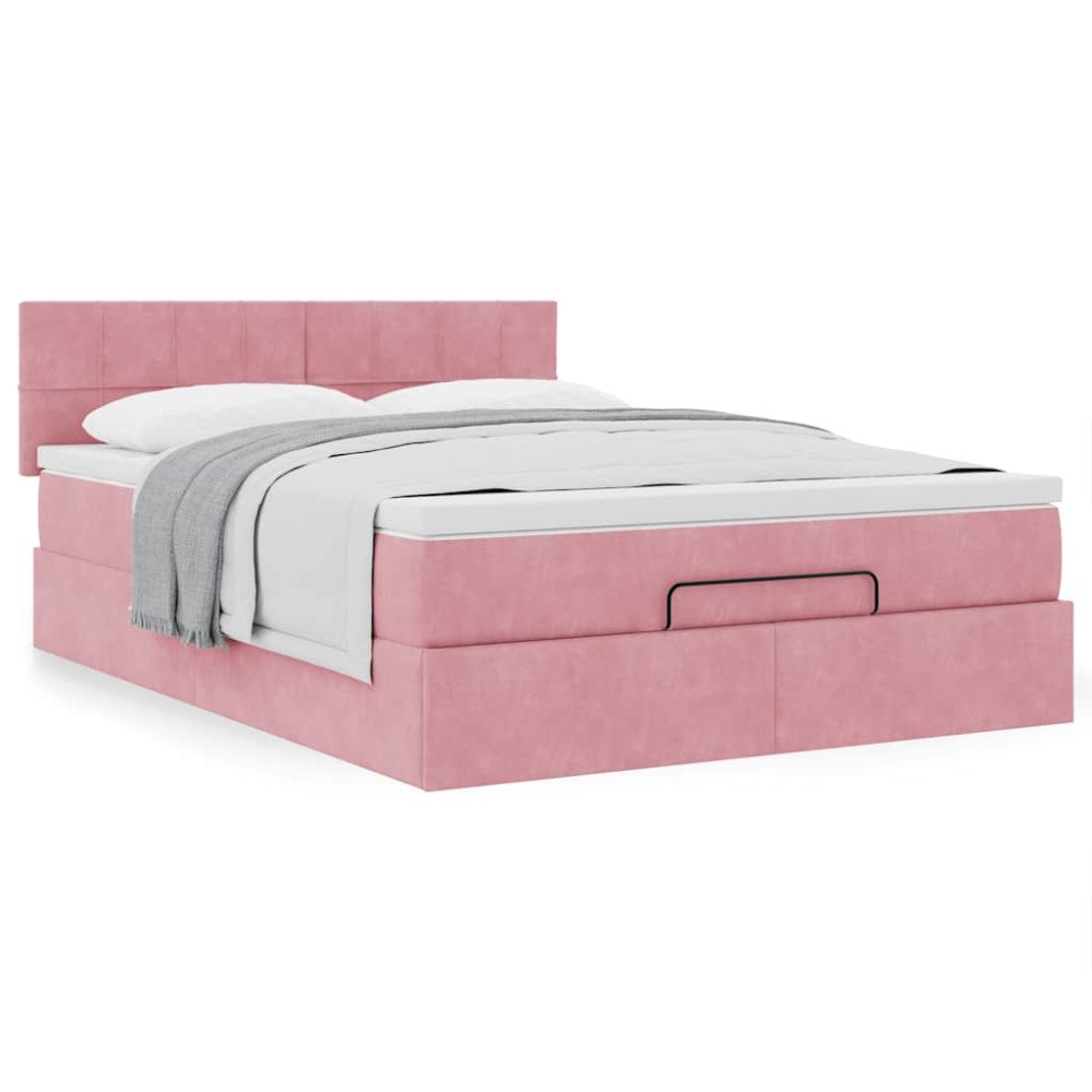 vidaXL Ottoman sängram med madrass rosa 140x190 cm sammet