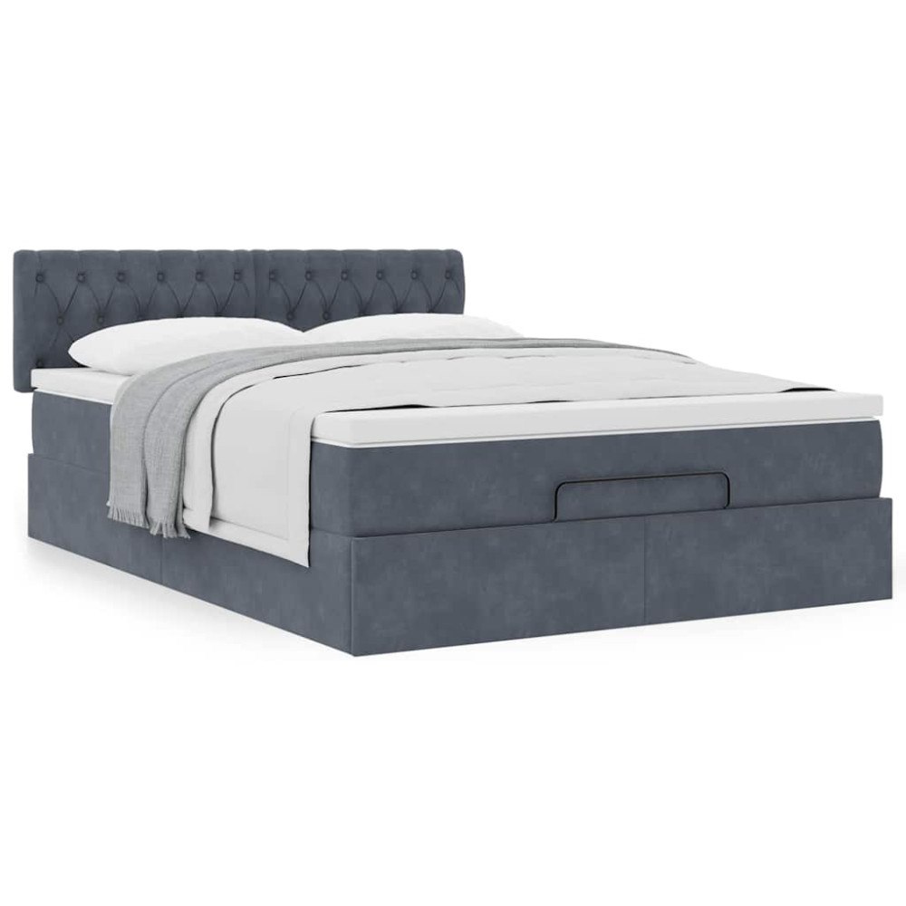 vidaXL Ottoman sängram med madrass mörkgrå 140x190 cm sammet
