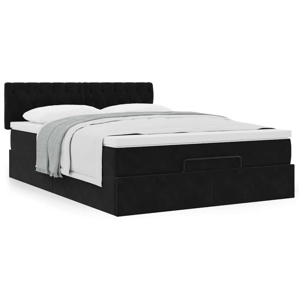 vidaXL Ottoman sängram med madrass svart 140x190 cm sammet