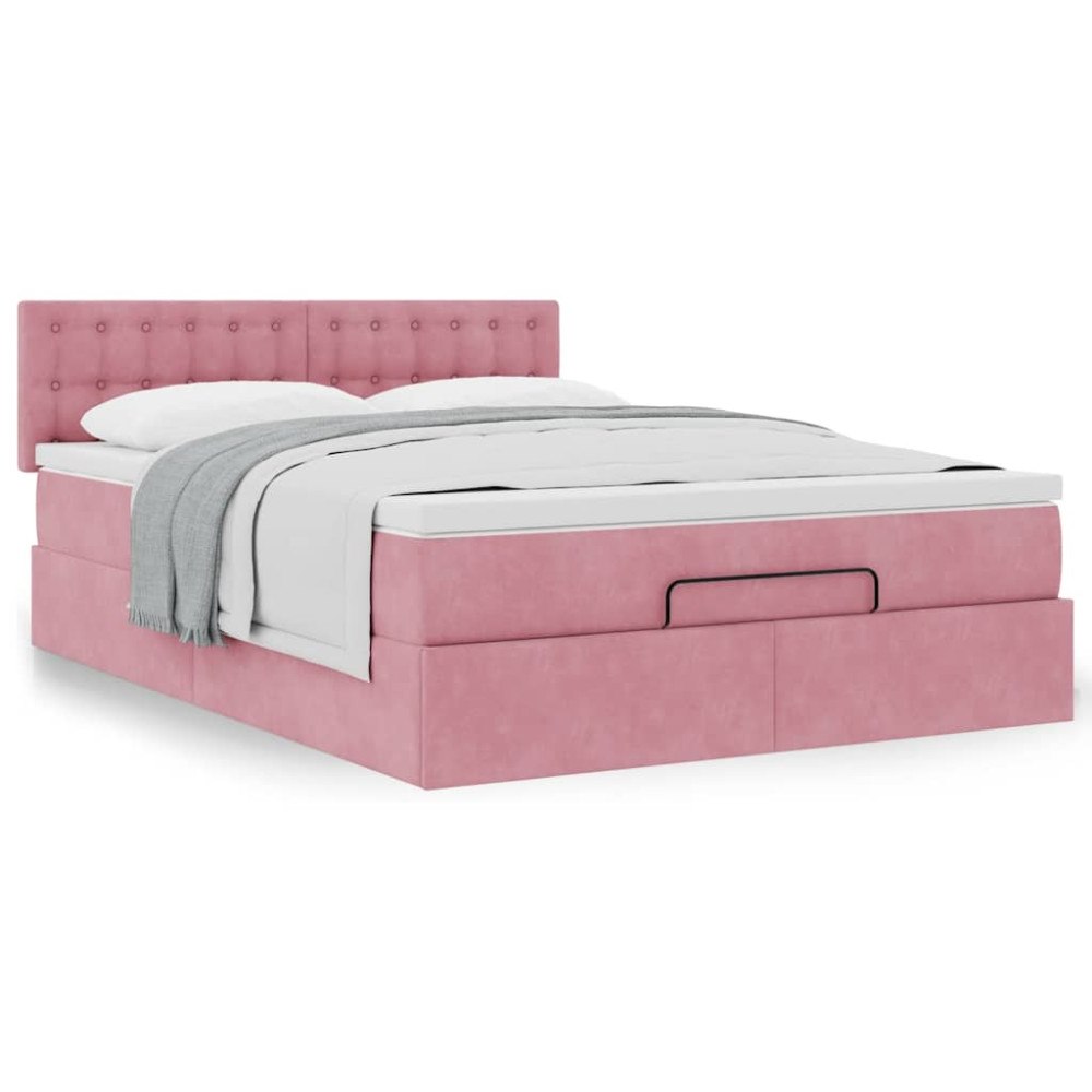 vidaXL Ottoman sängram med madrass rosa 140x190 cm sammet