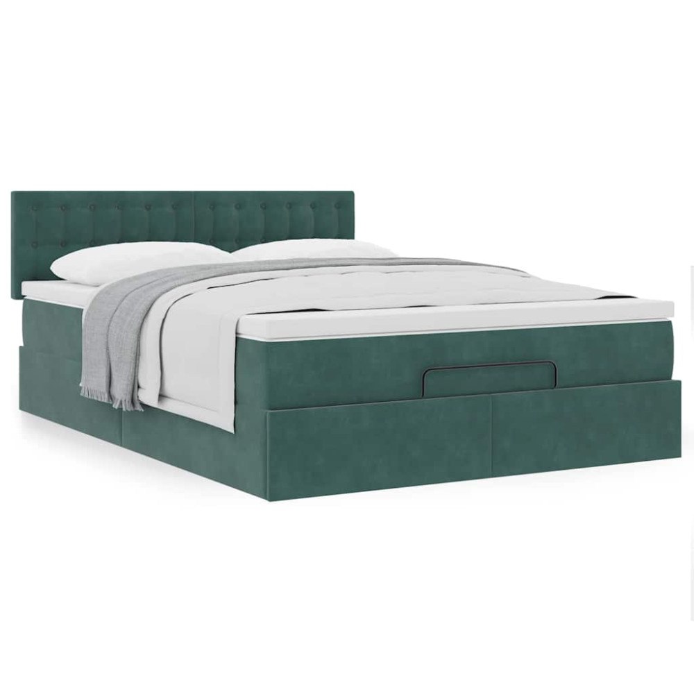 vidaXL Ottoman sängram med madrass mörkgrön 140x200 cm sammet